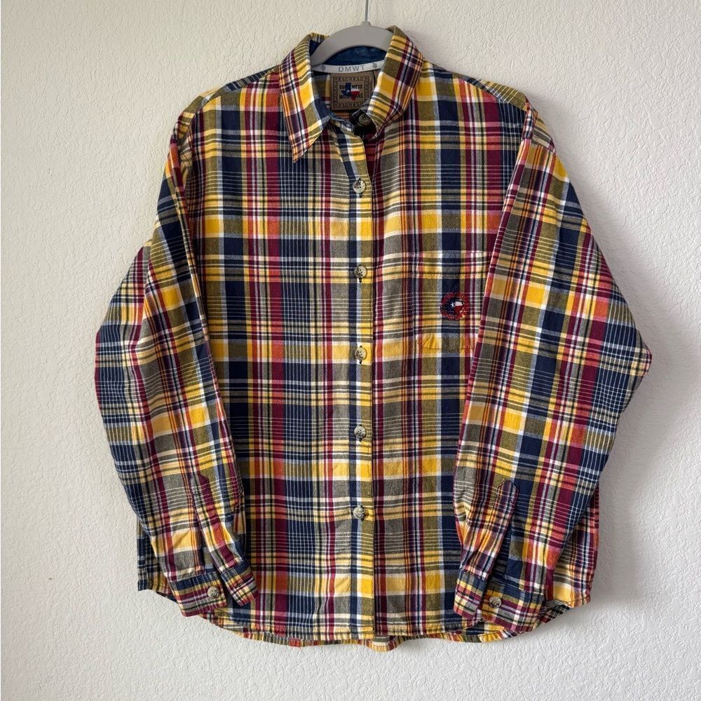 Don’t‎ Mess With Texas Men’s M Flannel Shirt Plaid Yellow Red USA Cotton